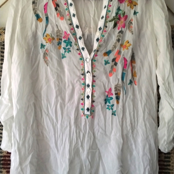 Johny Was white embroidered blouse Sz Large - Picture 1 of 6